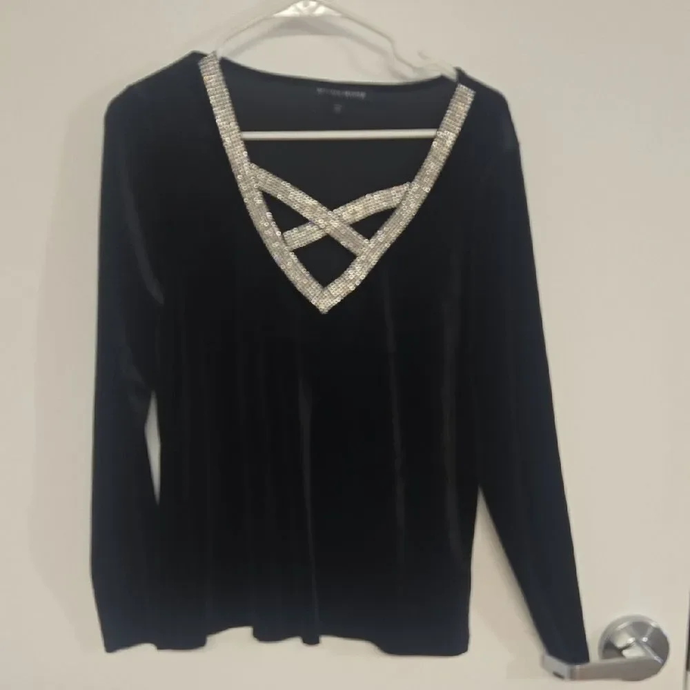 Boston Proper Velvet Crystal V Neck - Picture 2 of 6